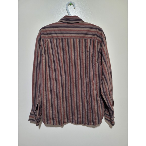 Savane Button Down Shirt Mens Large Brown Striped Easy Care Stretch - Picture 2 of 6